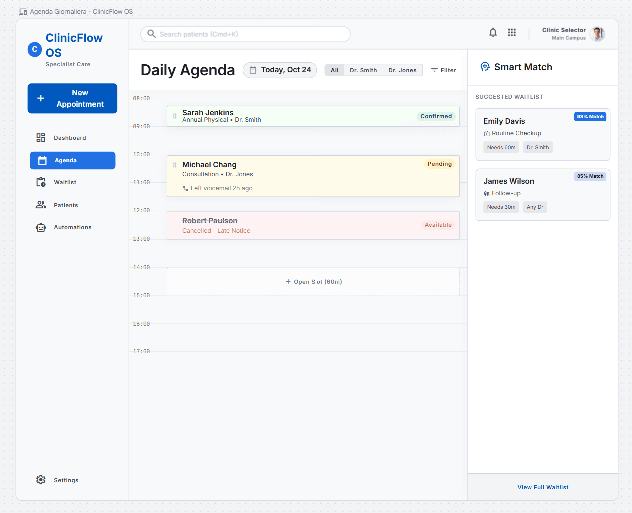 Concept visualization: Patients Agenda, prenotazioni clienti