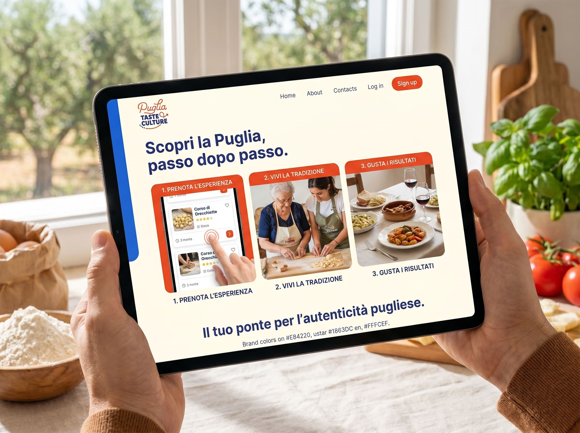 Carosello social Puglia Taste & Culture: mani che lavorano la pasta fresca per le orecchiette, "Impari a farla davvero"