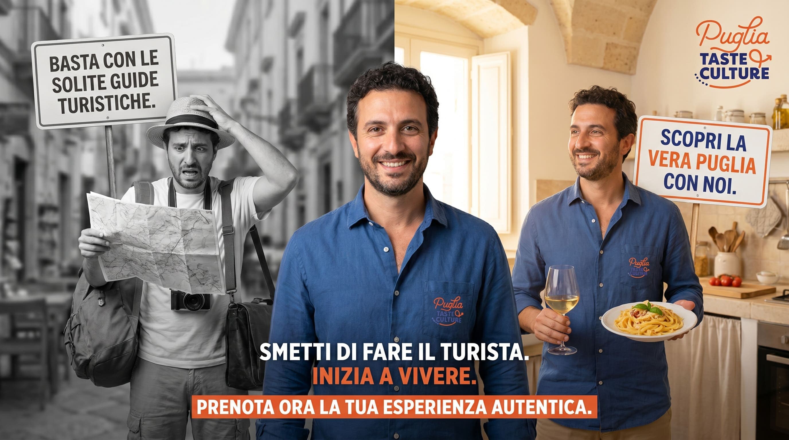 Carosello social Puglia Taste & Culture: anteprima del sito su tablet, "Scopri la Puglia, passo dopo passo"